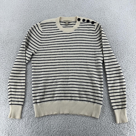 Burberry Brit Sweater Womens Large Striped Button Crewneck‎ Wool Cotton Pullover